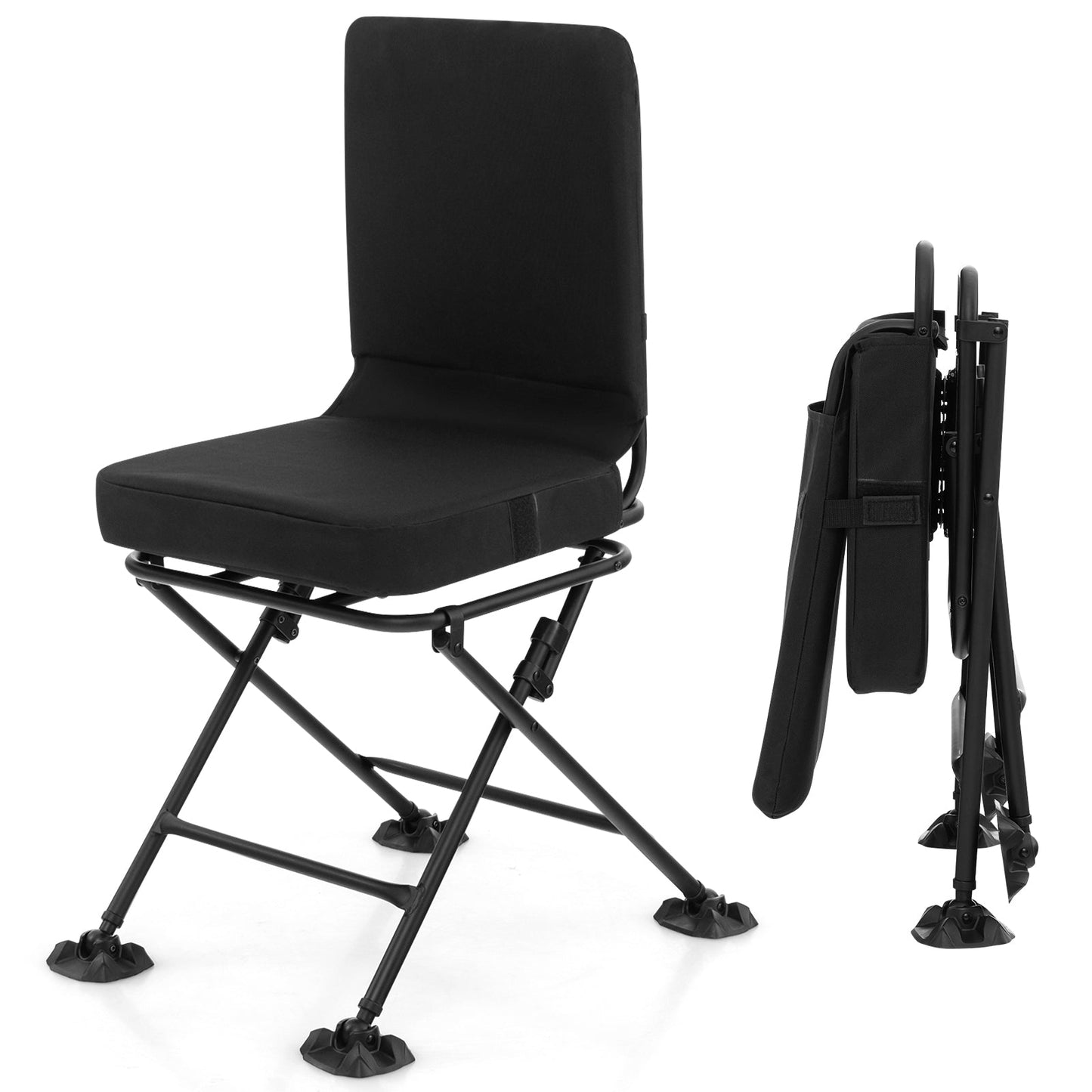 Swivel Folding Chair with Backrest and Padded Cushion by GemGear, black camp furniture on Tampa Home & Garden Store