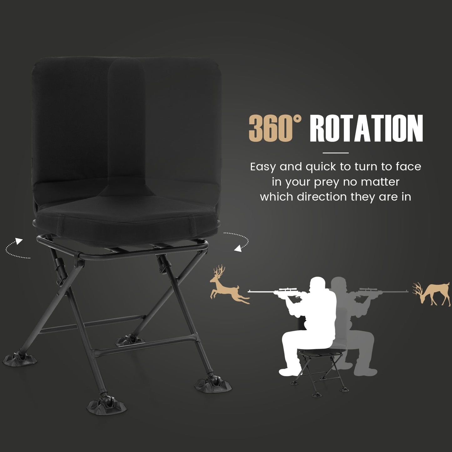 Swivel folding chair with backrest and padded cushion, GemGear black camp furniture on Tampa Home & Garden Store