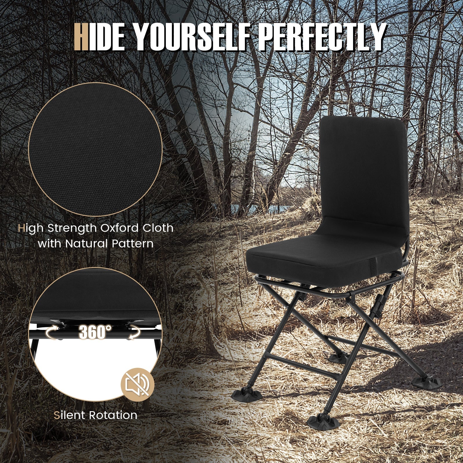 GemGear Swivel Folding Camp Chair with backrest and padded black cushion on Tampa Home & Garden Store