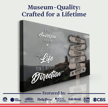 Canvas print Where Life Points In Every Direction Farm Names Sign II by Tailored Canvases on Tampa Home & Garden Store