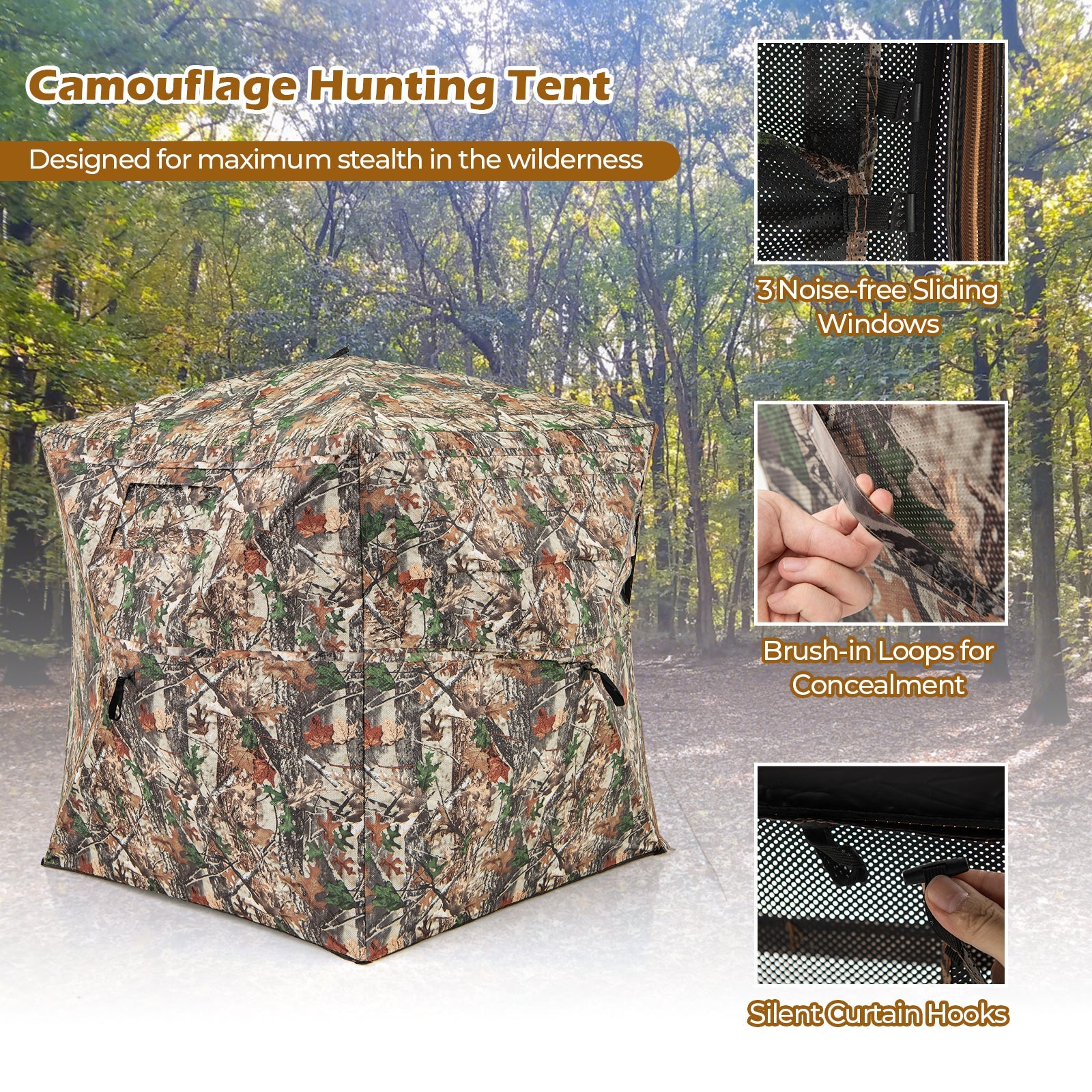 GemGear 360° See-Through Ground Blind in leaf camo with carrying bag on Tampa Home & Garden Store