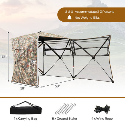 Puesto de caza con visibilidad unidireccional de 360° con bolsa de transporte portátil