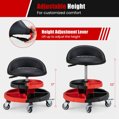 Rolling Mechanic Stool with adjustable height, black seat and red tool trays pair DirectDeals on Tampa Home & Garden Store