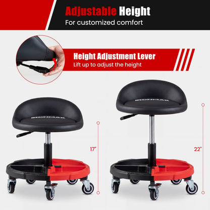 Rolling Mechanic Stool with Adjustable Height and Tool Tray 2 seats on red wheeled bases IRONMAX on Tampa Home & Garden Store