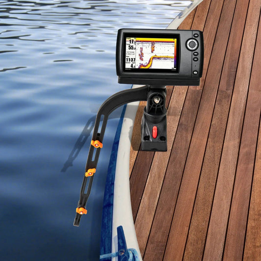 Fishing boat accessory set with 360° rotatable mount and rod rack, marine display on wooden deck on Tampa Home & Garden Store