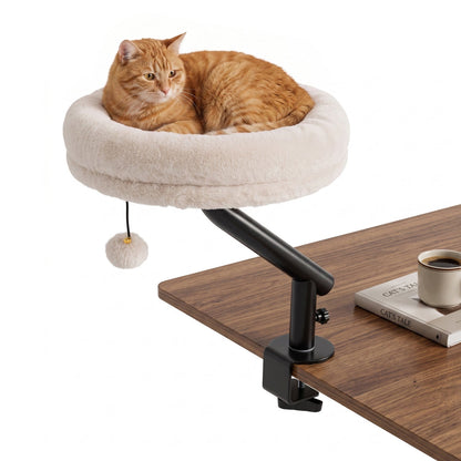 Cat Desk Bed with 360 degree rotating perch in cream plush, DirectDeals cat furniture on Tampa Home & Garden Store