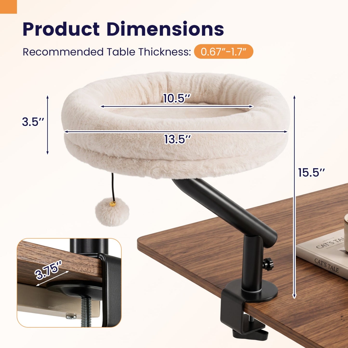 Cat desk bed with plush beige 360-degree rotating perch and clamp mount by DirectDeals on Tampa Home & Garden Store