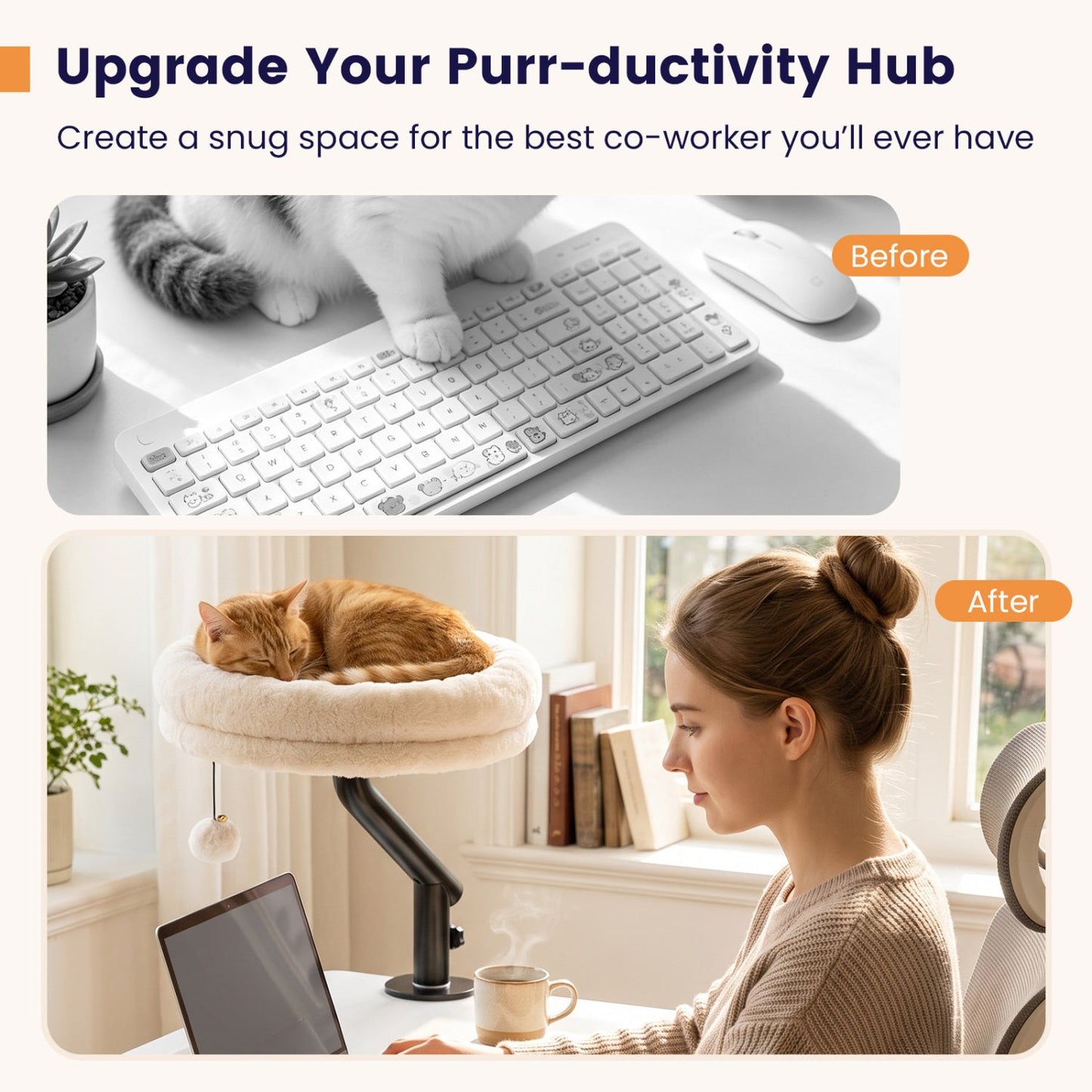 DirectDeals Cat Desk Bed with 360° rotating perch and clamp mount, white cat furniture on Tampa Home & Garden Store