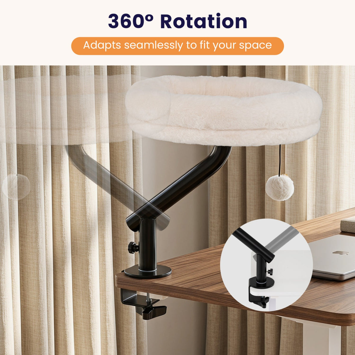 Cat Desk Bed with 360° Rotating Perch and Clamp Mount, white bed on black frame by DirectDeals on Tampa Home & Garden Store