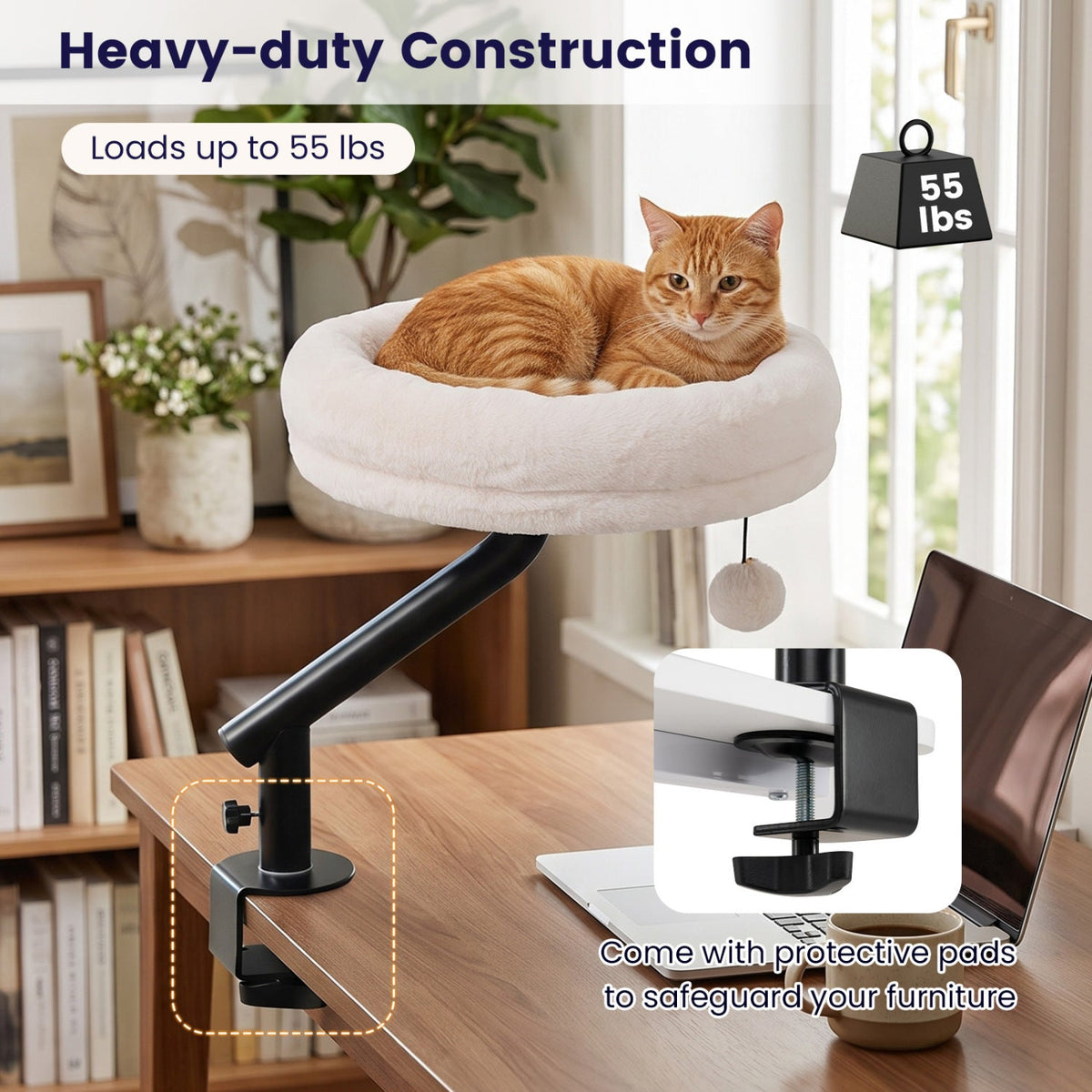 Cat Desk Bed with 360° rotating perch on a desk, plush white bed, clamp mount by DirectDeals on Tampa Home & Garden Store