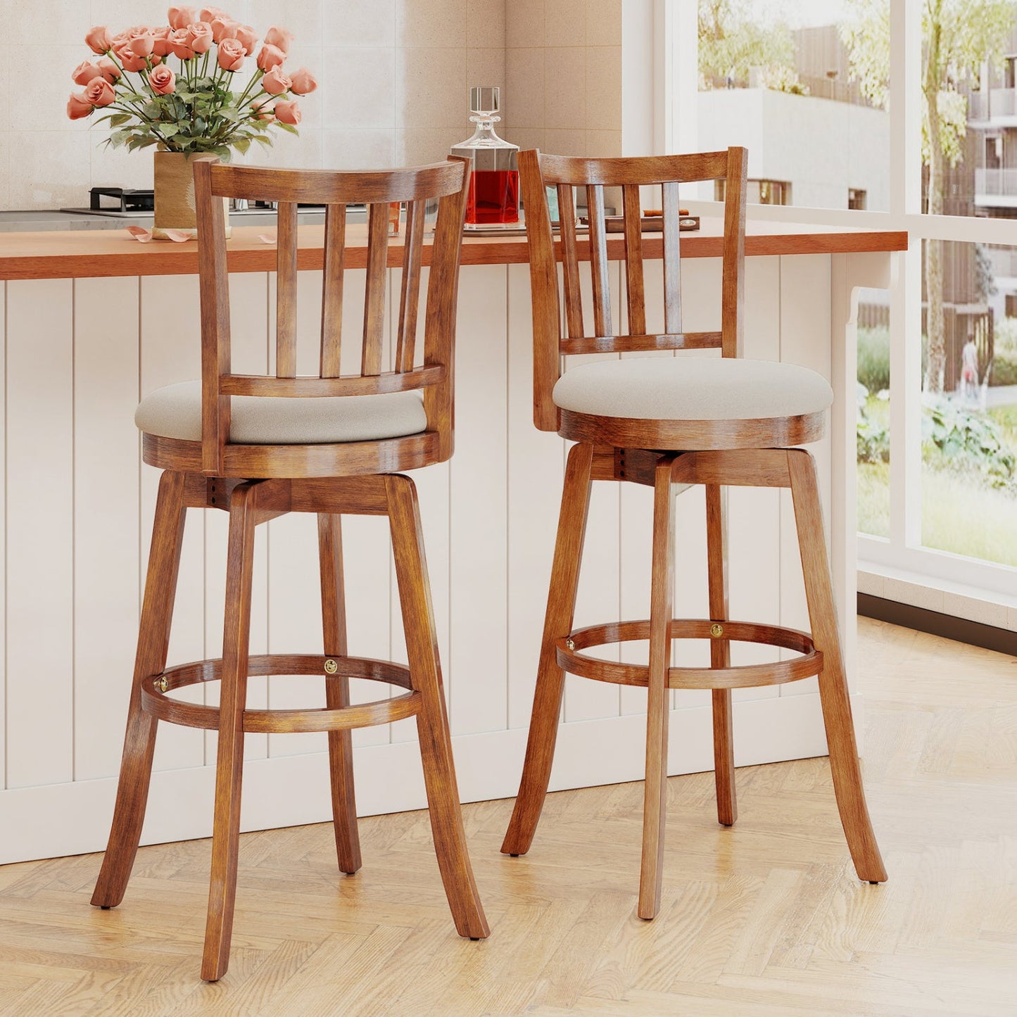 360¬∞ Rotating Counter Height Chairs Set of 4 with Backrest and Upholstered Seat - Tampa Home & Garden Store
