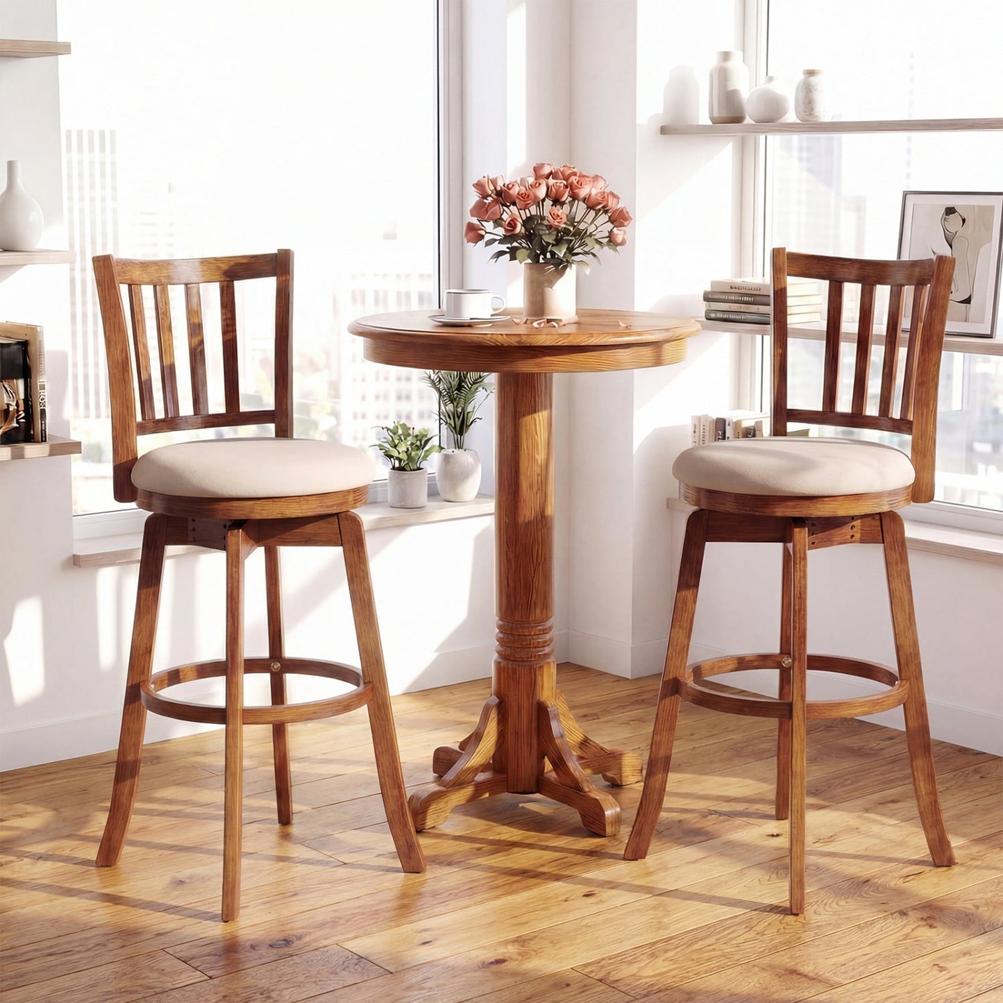 360¬∞ Rotating Counter Height Chairs Set of 4 with Backrest and Upholstered Seat - Tampa Home & Garden Store