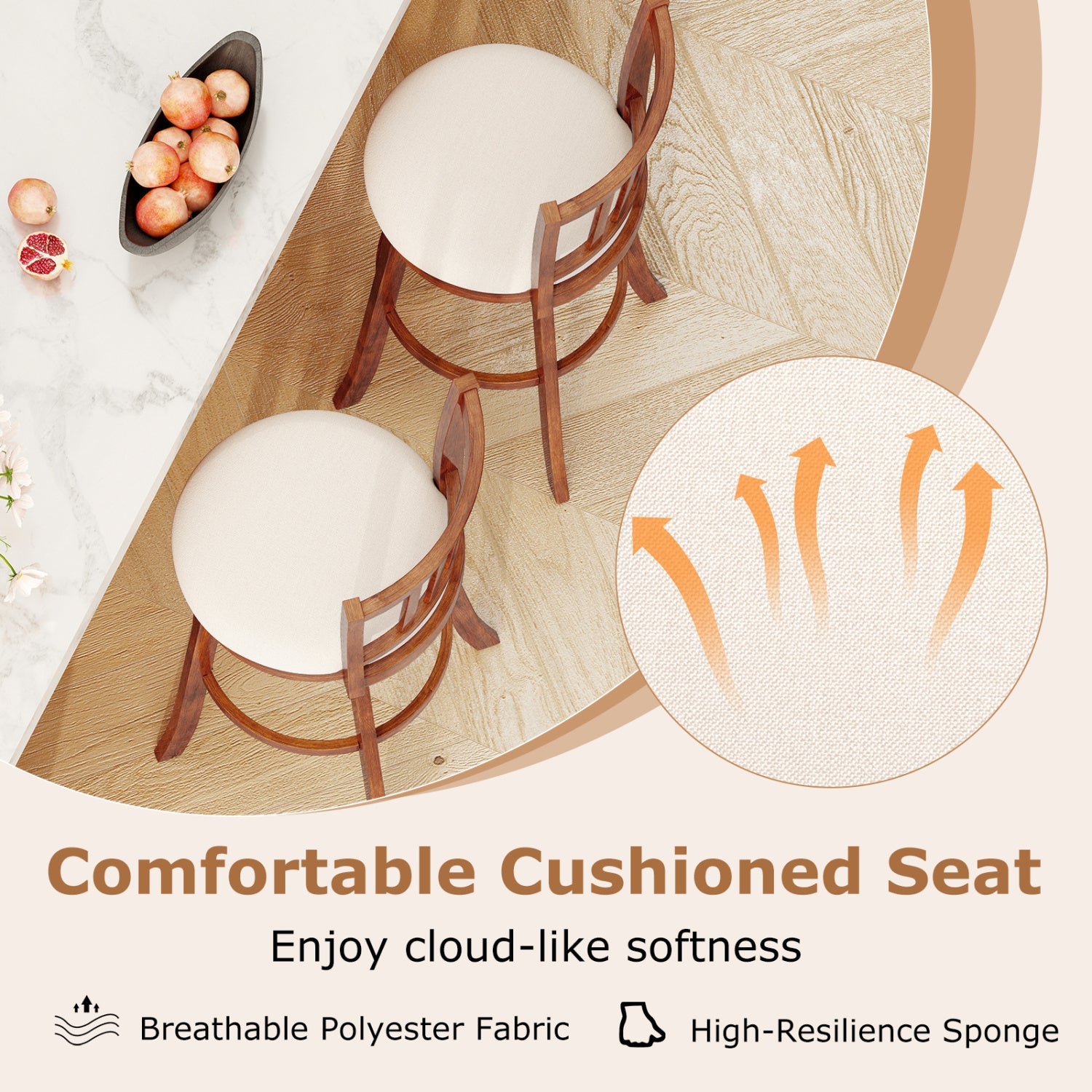 360¬∞ Rotating Counter Height Chairs Set of 4 with Backrest and Upholstered Seat - Tampa Home & Garden Store