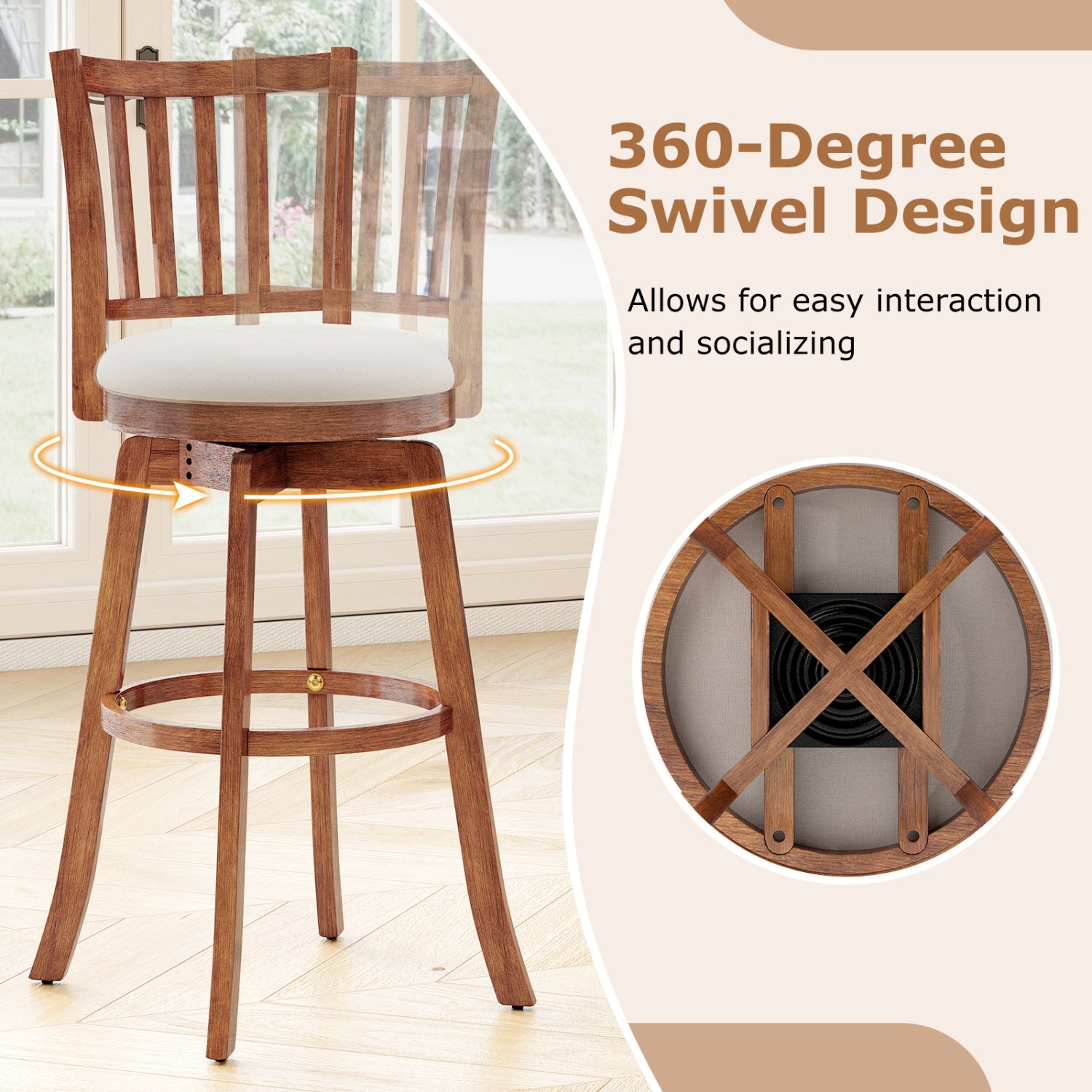 360¬∞ Rotating Counter Height Chairs Set of 4 with Backrest and Upholstered Seat - Tampa Home & Garden Store