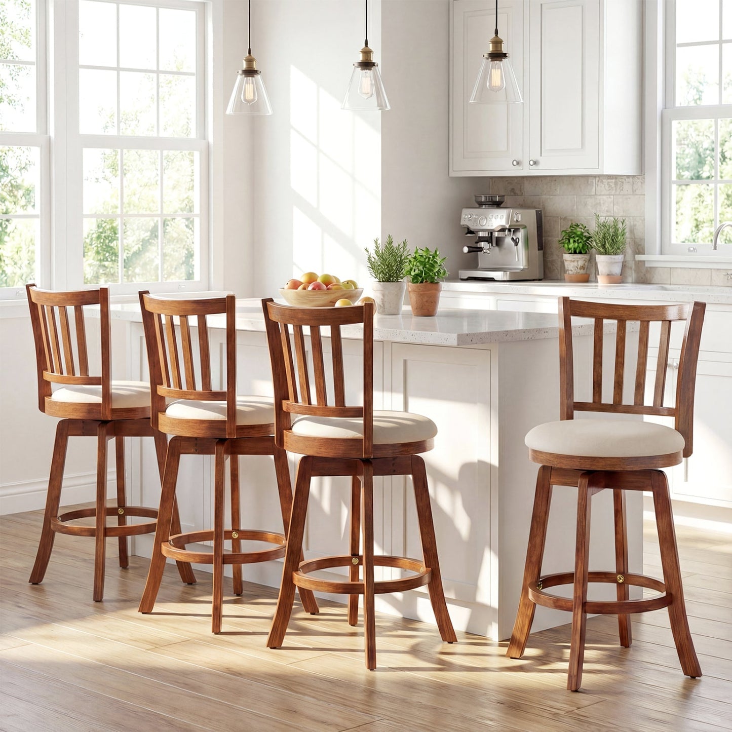 360¬∞ Rotating Counter Height Chairs Set of 4 with Backrest and Upholstered Seat - Tampa Home & Garden Store