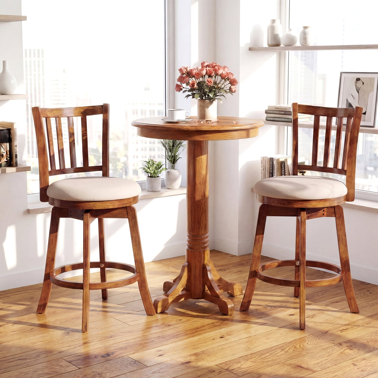 360¬∞ Rotating Counter Height Chairs Set of 4 with Backrest and Upholstered Seat - Tampa Home & Garden Store