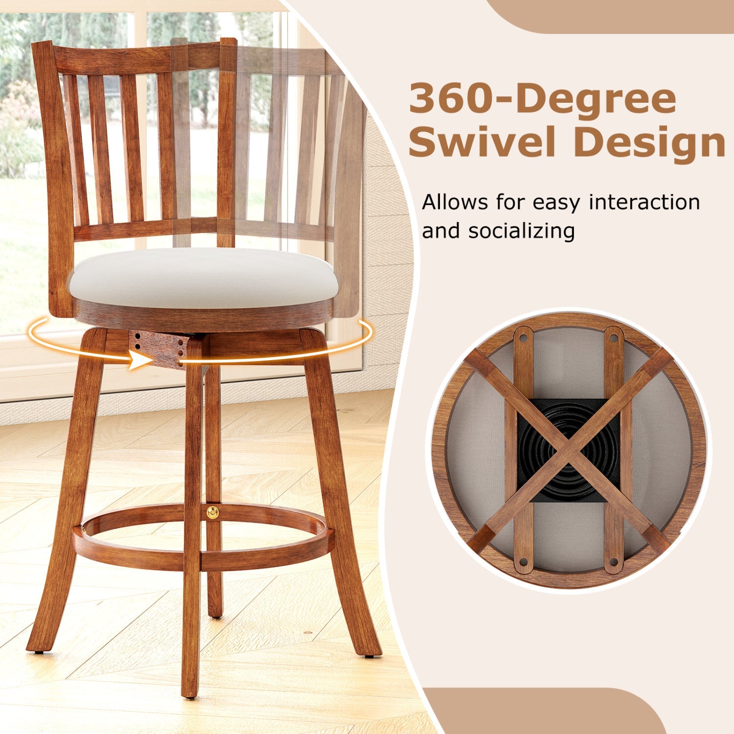 360¬∞ Rotating Counter Height Chairs Set of 4 with Backrest and Upholstered Seat - Tampa Home & Garden Store
