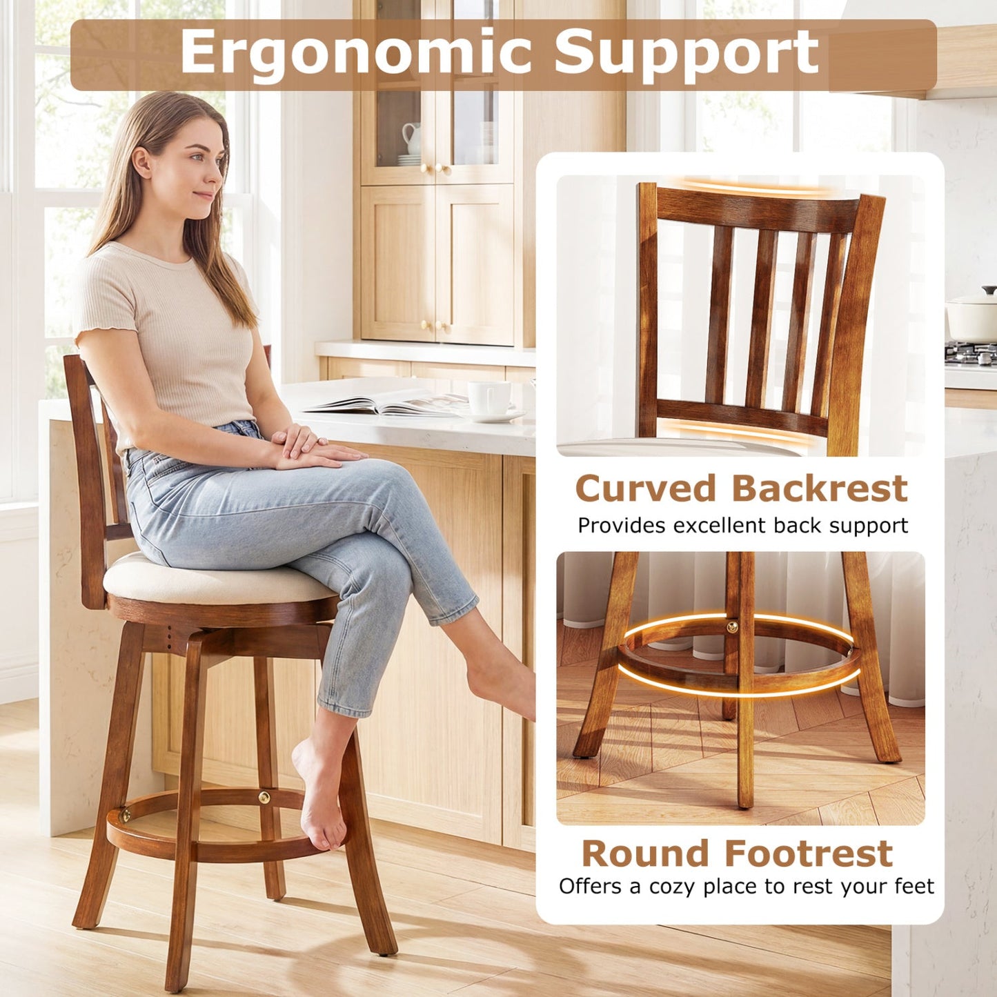 360¬∞ Rotating Counter Height Chairs Set of 4 with Backrest and Upholstered Seat - Tampa Home & Garden Store