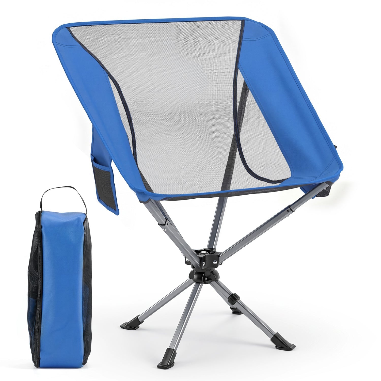 GemGear 360° Swivel Camping Chair with Cup Holder blue, metal frame, 330 lb capacity on Tampa Home & Garden Store