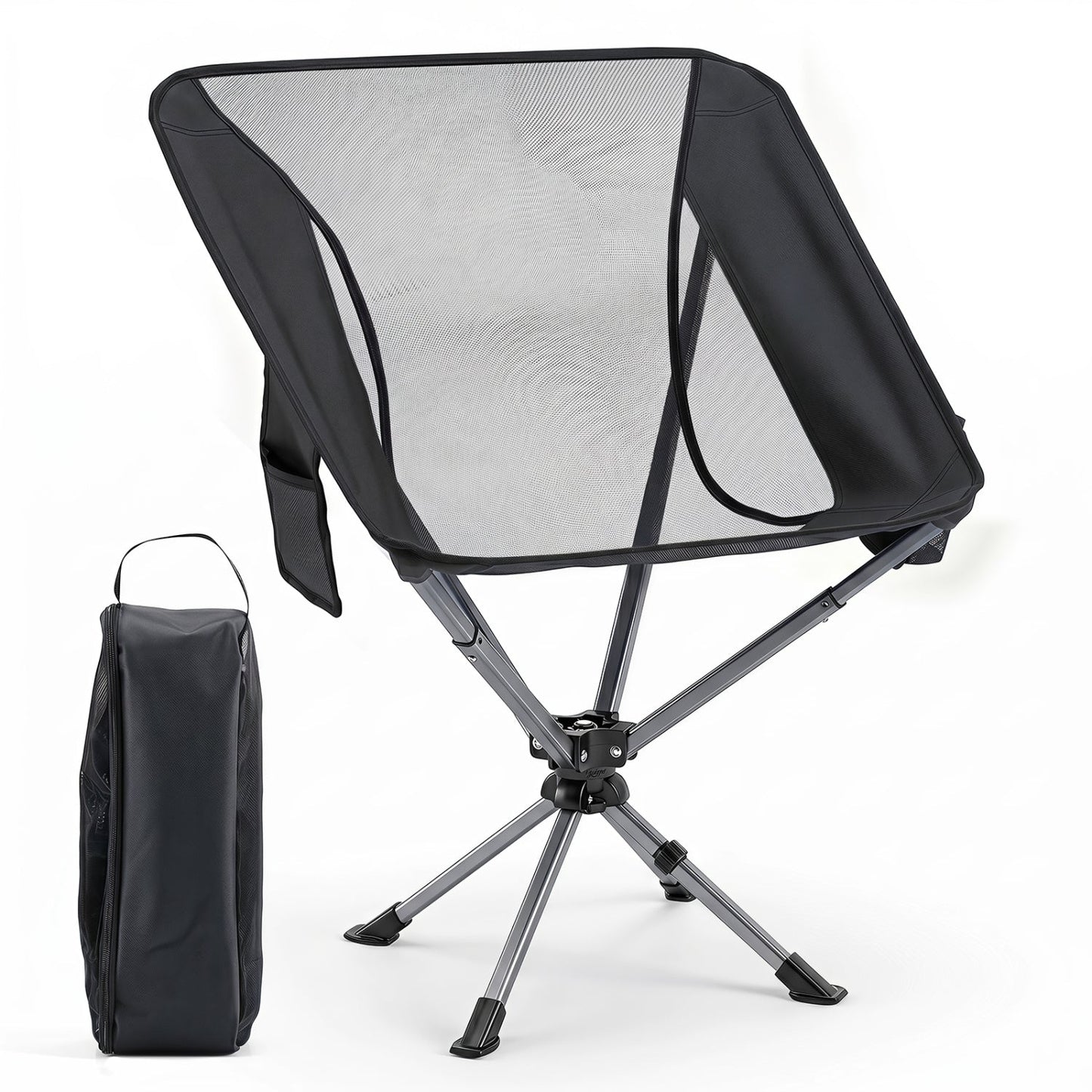 GemGear 360° Swivel Camping Chair with Cup Holder, black mesh back, 330 lb capacity on Tampa Home & Garden Store