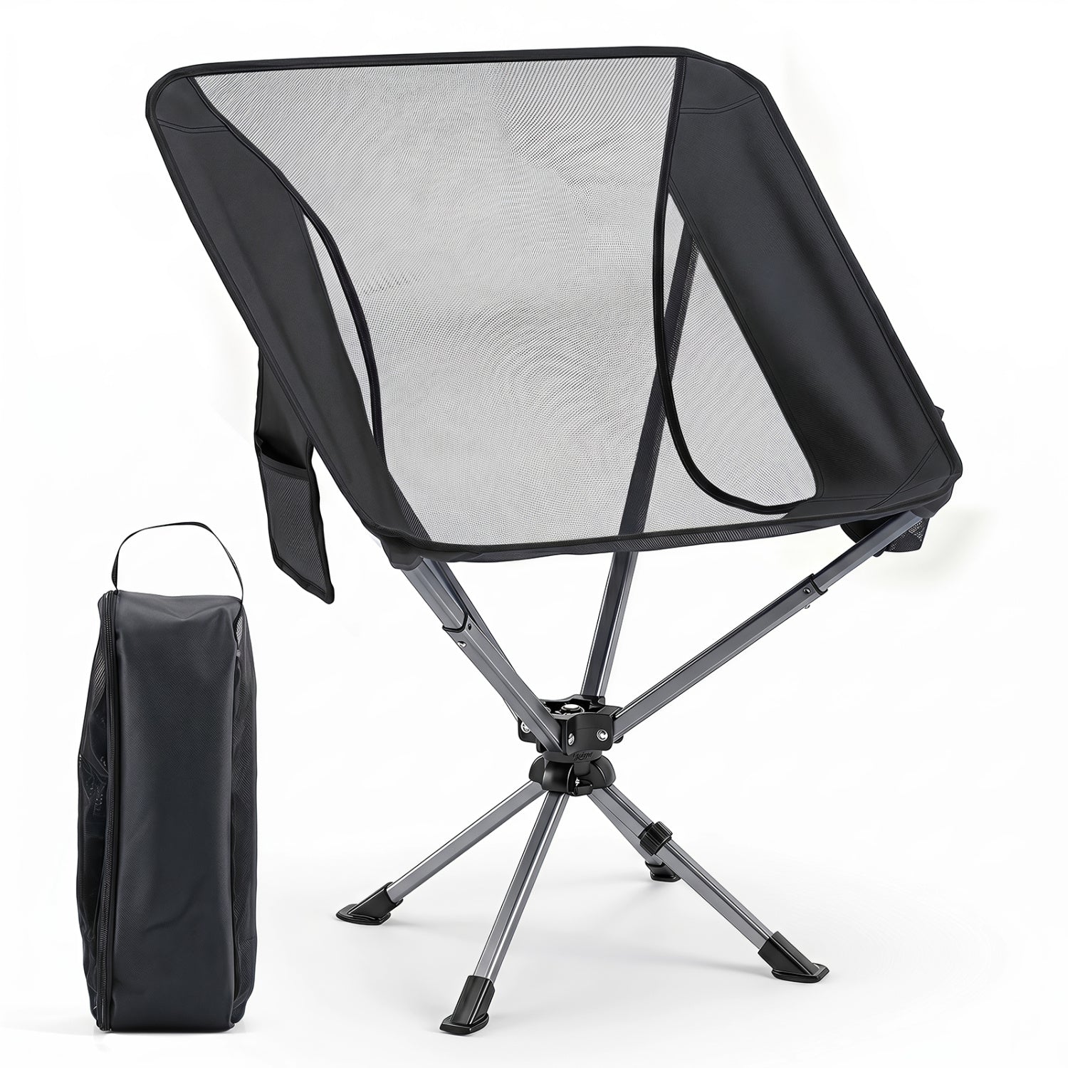 GemGear 360° Swivel Camping Chair with Cup Holder, black mesh back, 330 lb capacity on Tampa Home & Garden Store