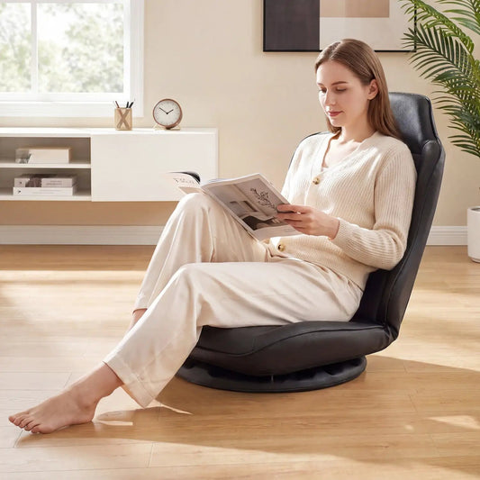 360° swivel floor gaming chair with adjustable backrest by DirectDeals, black faux leather on Tampa Home & Garden Store