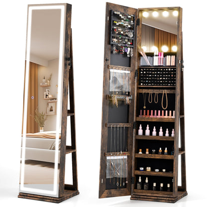 360° Swivel Freestanding Jewelry Cabinet with Lighted Full-Length Mirror, dark wood finish DirectDeals on Tampa Home & Garden Store