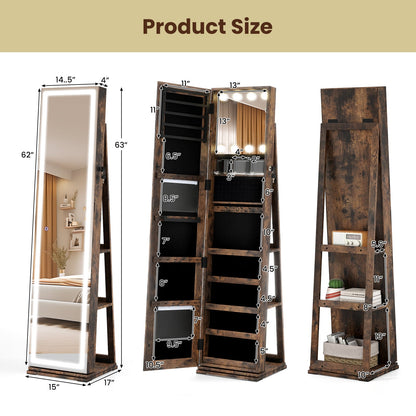 360° Swivel freestanding jewelry armoire with lit mirror in dark wood DirectDeals on Tampa Home & Garden Store