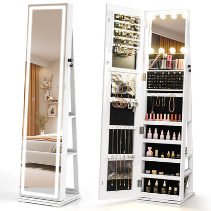 360-degree swivel freestanding jewelry cabinet with lighted full-length mirror, white finish DirectDeals on Tampa Home & Garden Store