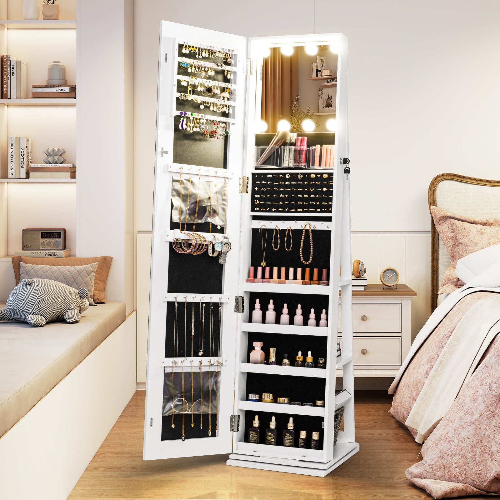 360° Swivel Jewelry Cabinet with Lighted Full-Length Mirror, white DirectDeals armoire on Tampa Home & Garden Store