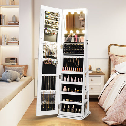 360° Swivel Jewelry Cabinet with Lighted Full-Length Mirror, white DirectDeals armoire on Tampa Home & Garden Store