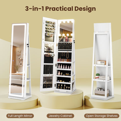 360 swivel freestanding jewelry cabinet with lighted mirror by DirectDeals, with jewelry on Tampa Home & Garden Store