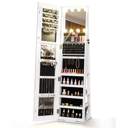 360° Swivel Freestanding Jewelry Cabinet with Lighted Mirror white DirectDeals armoire on Tampa Home & Garden Store
