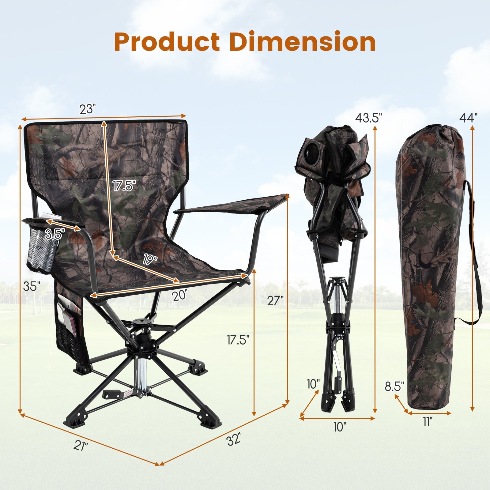 360° Swivel Hunting Chair GemGear camo set of 2, portable foldable camp furniture on Tampa Home & Garden Store
