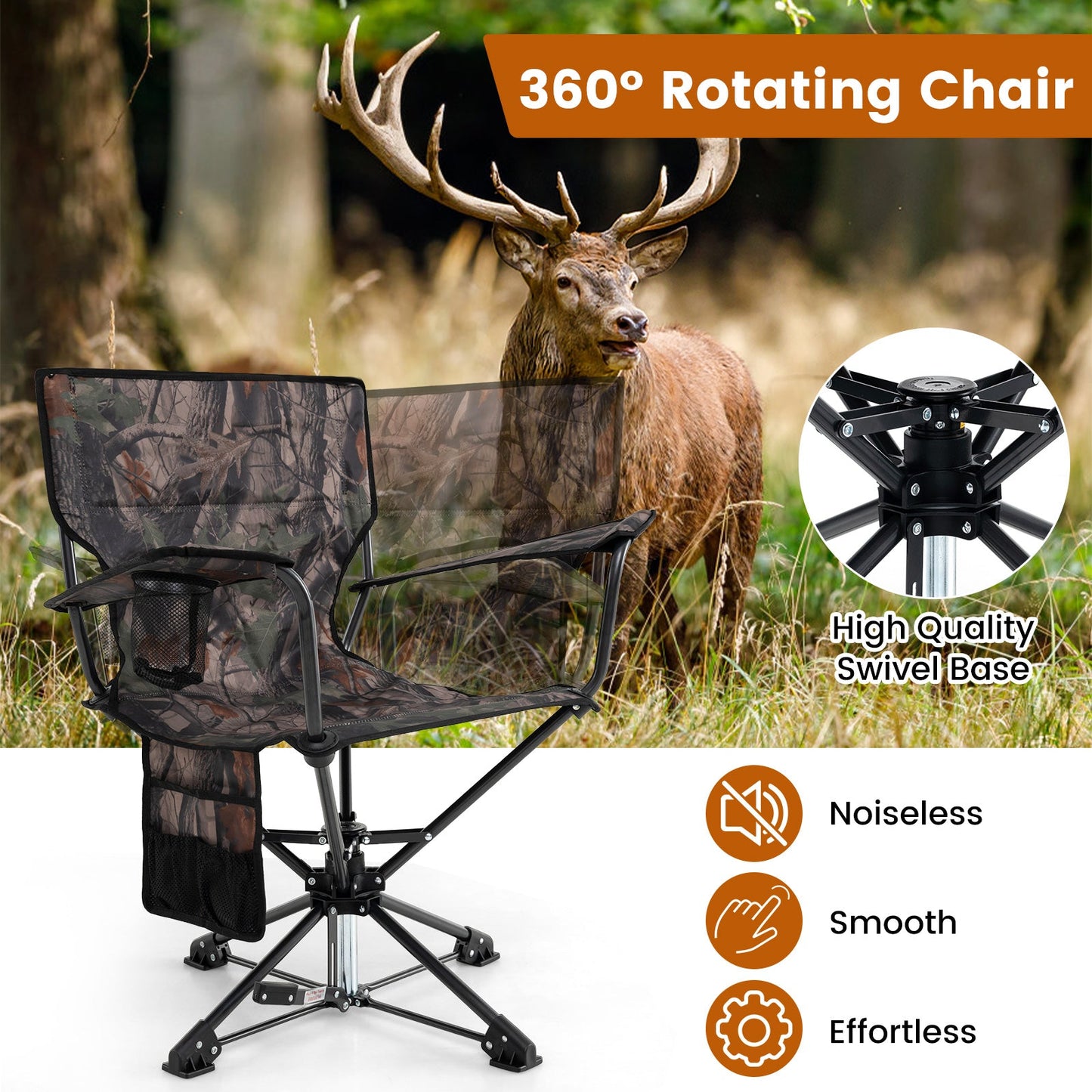 360° Swivel Hunting Chair in camo, GemGear portable foldable camp furniture on Tampa Home & Garden Store