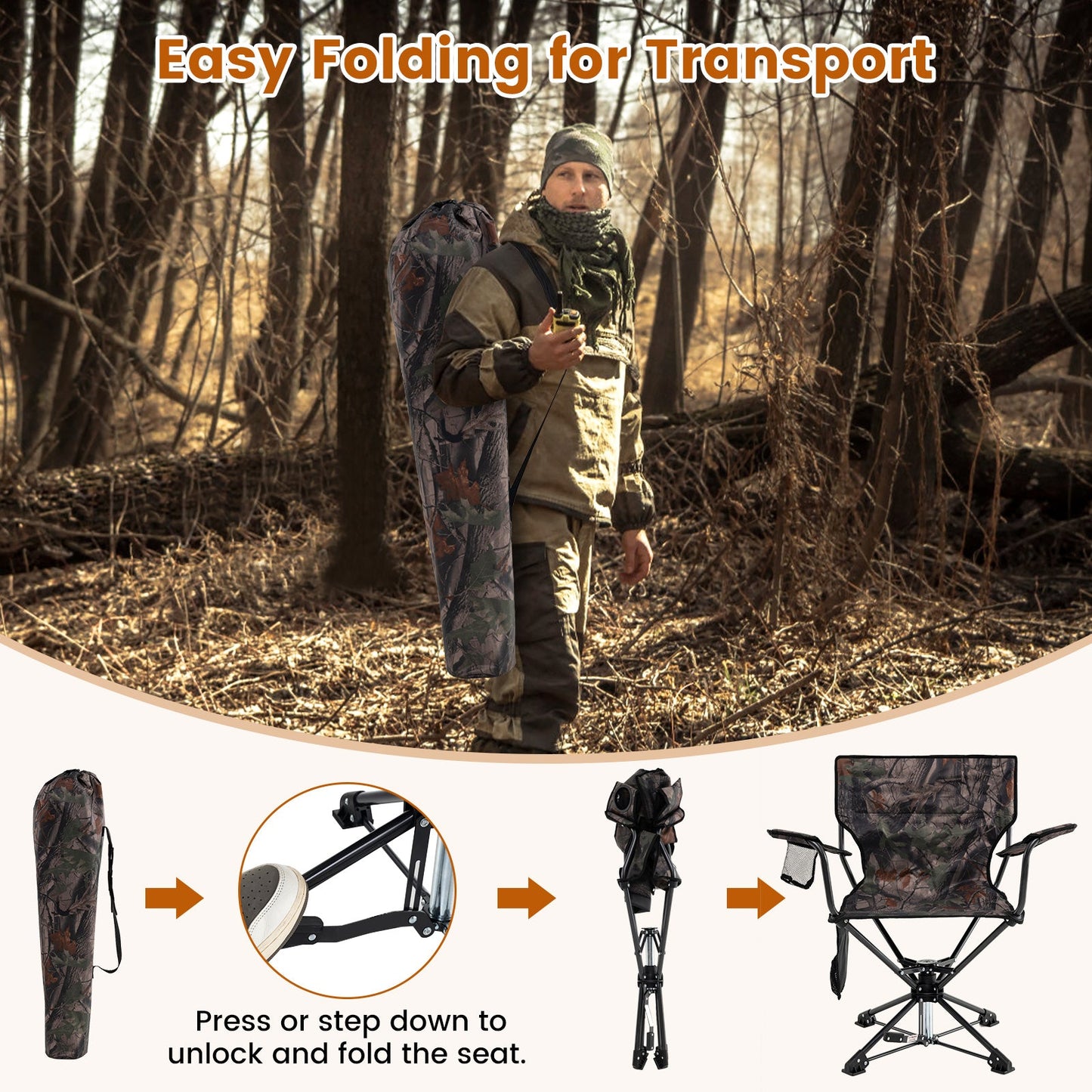 GemGear 360° Swivel Hunting Chair camouflage foldable set of 2 for camping on Tampa Home & Garden Store