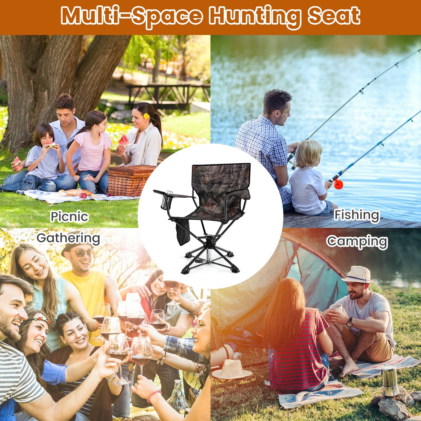 360° swivel hunting chair set of 2 camouflage foldable portable camping chairs GemGear on Tampa Home & Garden Store