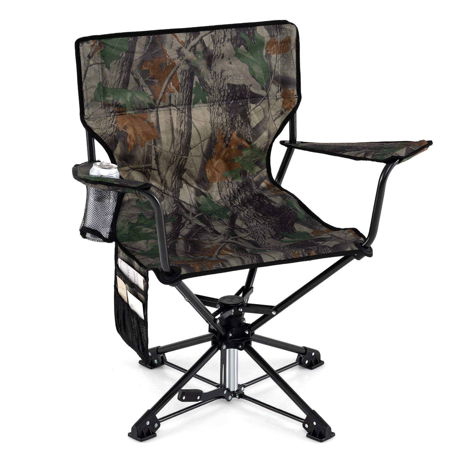 360° Swivel Hunting Chair GemGear camo fabric with cup holder, portable foldable camp furniture on Tampa Home & Garden Store