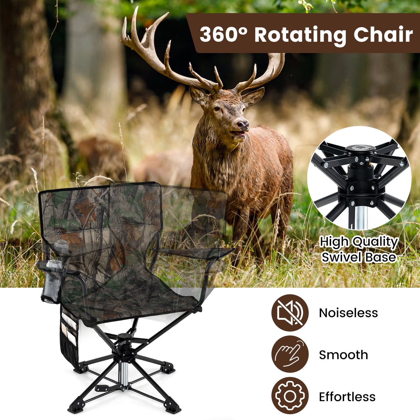 GemGear 360° Swivel Hunting Chair portable foldable camo camp furniture on Tampa Home & Garden Store