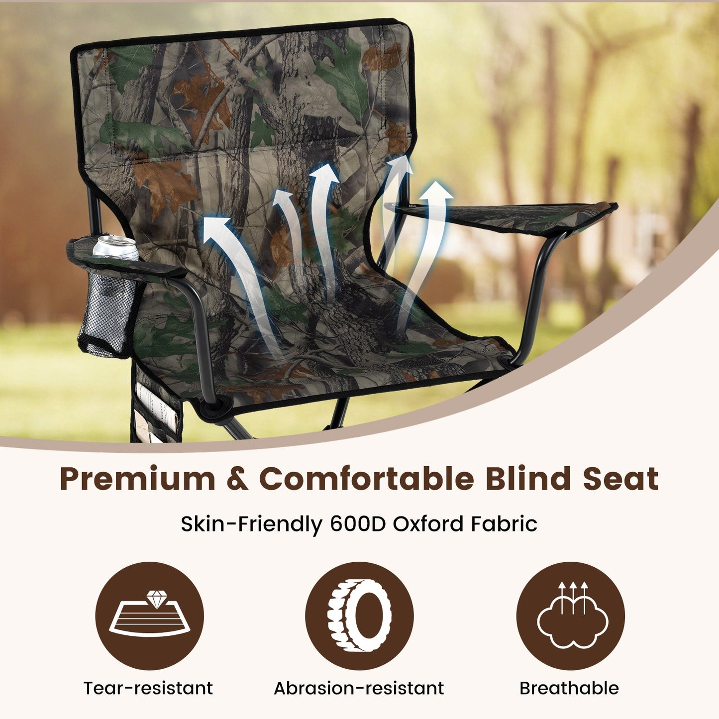 360° Swivel Hunting Chair Portable Foldable GemGear, camo fabric, cup holder, mesh pocket on Tampa Home & Garden Store