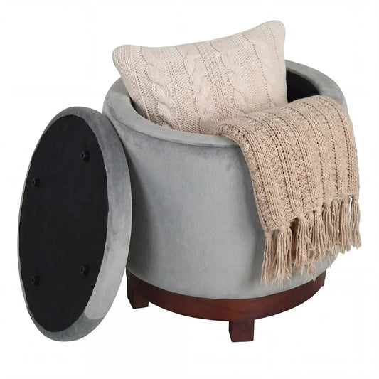 360° Swivel Velvet Ottoman grey velvet with hidden storage DirectDeals, round foot rest on wood base on Tampa Home & Garden Store