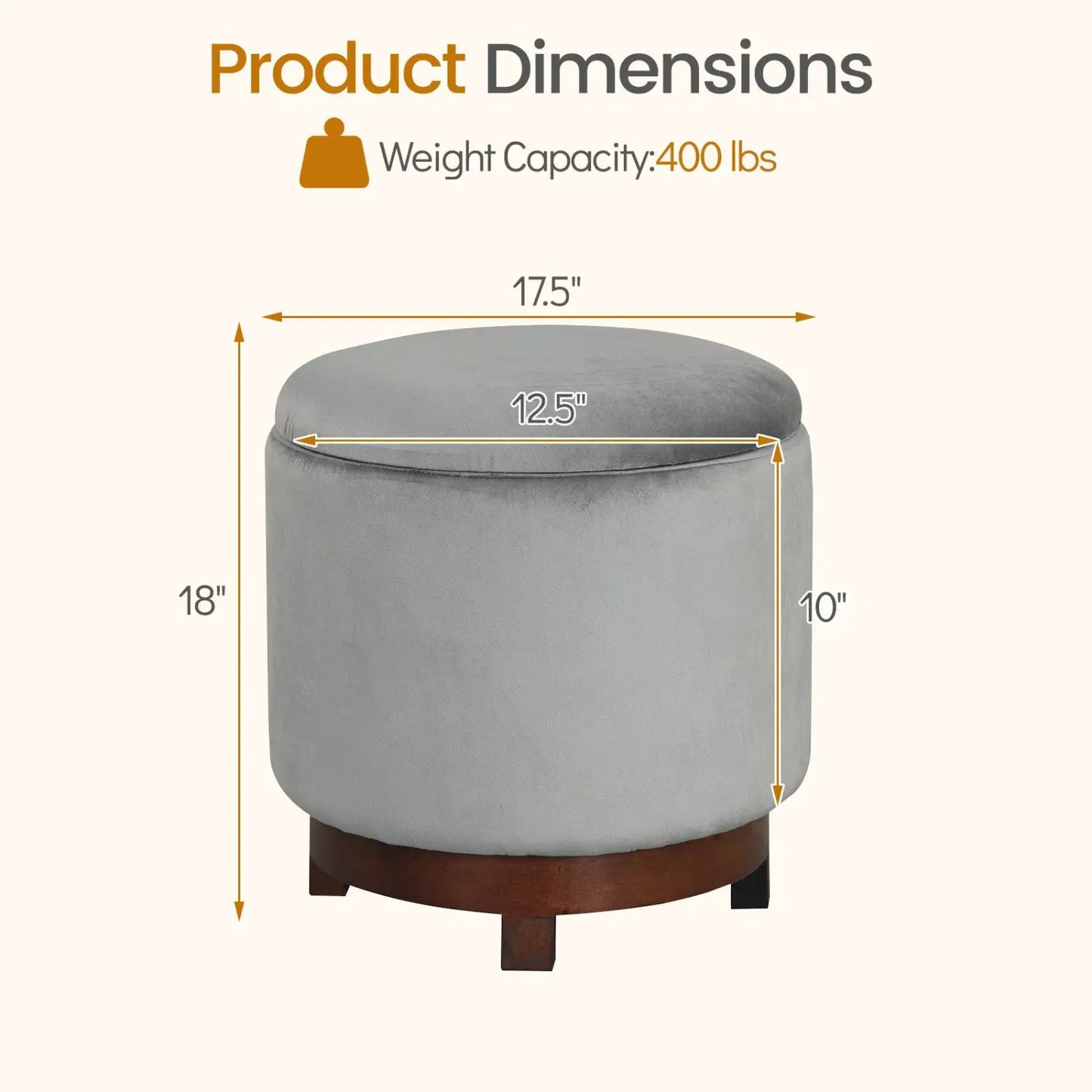 360 Degree Swivel Velvet Foot Rest with Storage