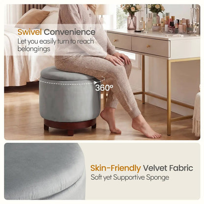360 Degree Swivel Velvet Foot Rest with Storage
