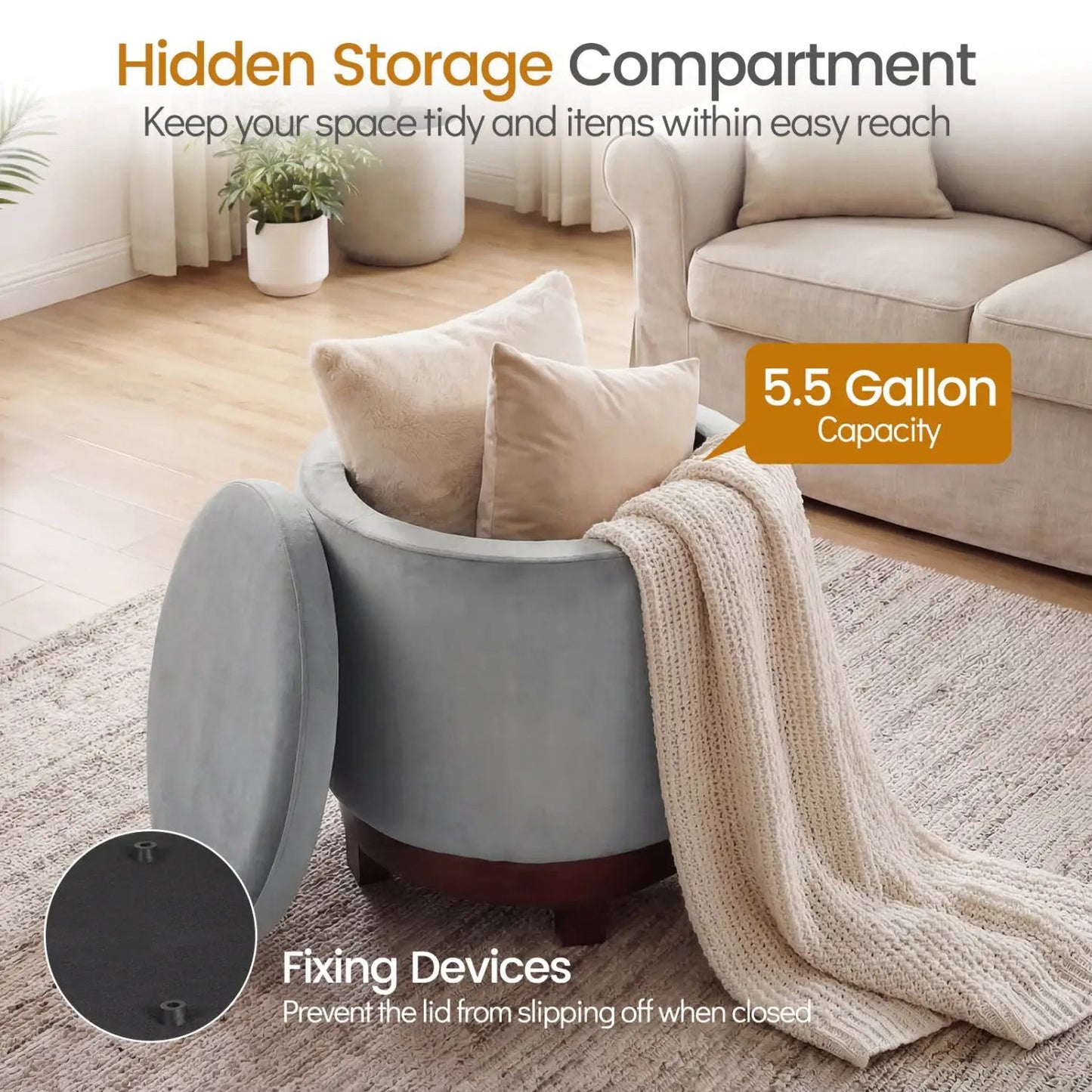 360 Degree Swivel Velvet Foot Rest with Storage