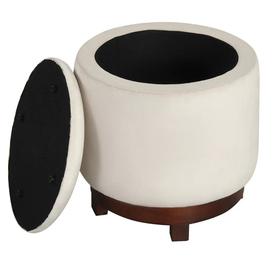 360° Swivel Velvet Foot Rest ottoman with hidden storage, cream velvet exterior, wooden base on Tampa Home & Garden Store