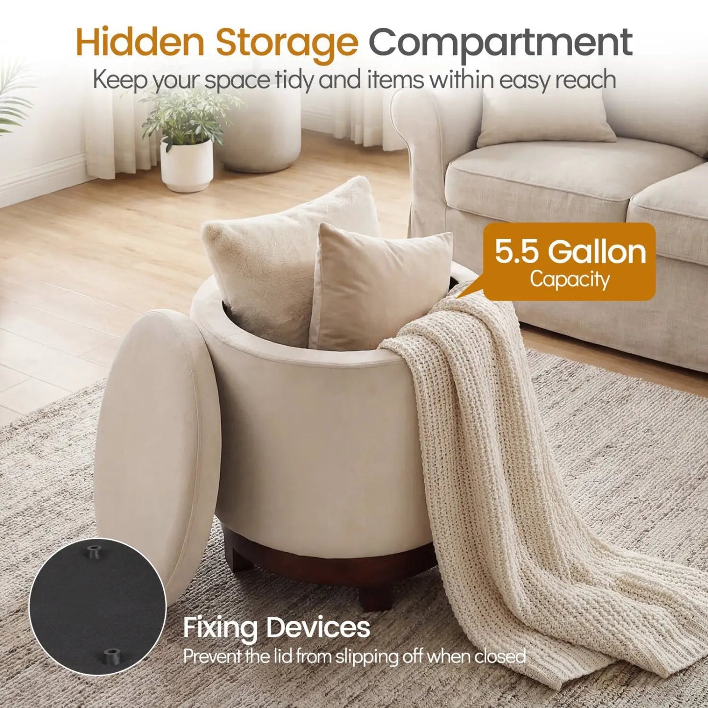 360 Degree Swivel Velvet Foot Rest with Storage