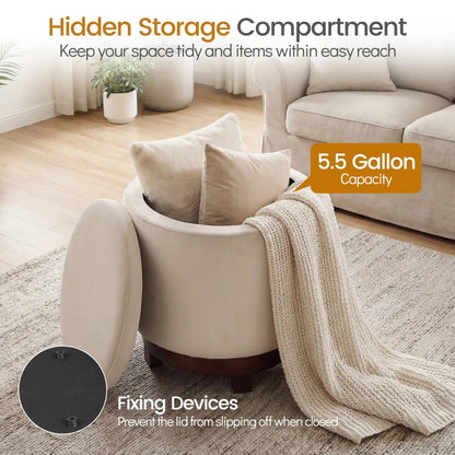 360 Degree Swivel Velvet Foot Rest with Storage