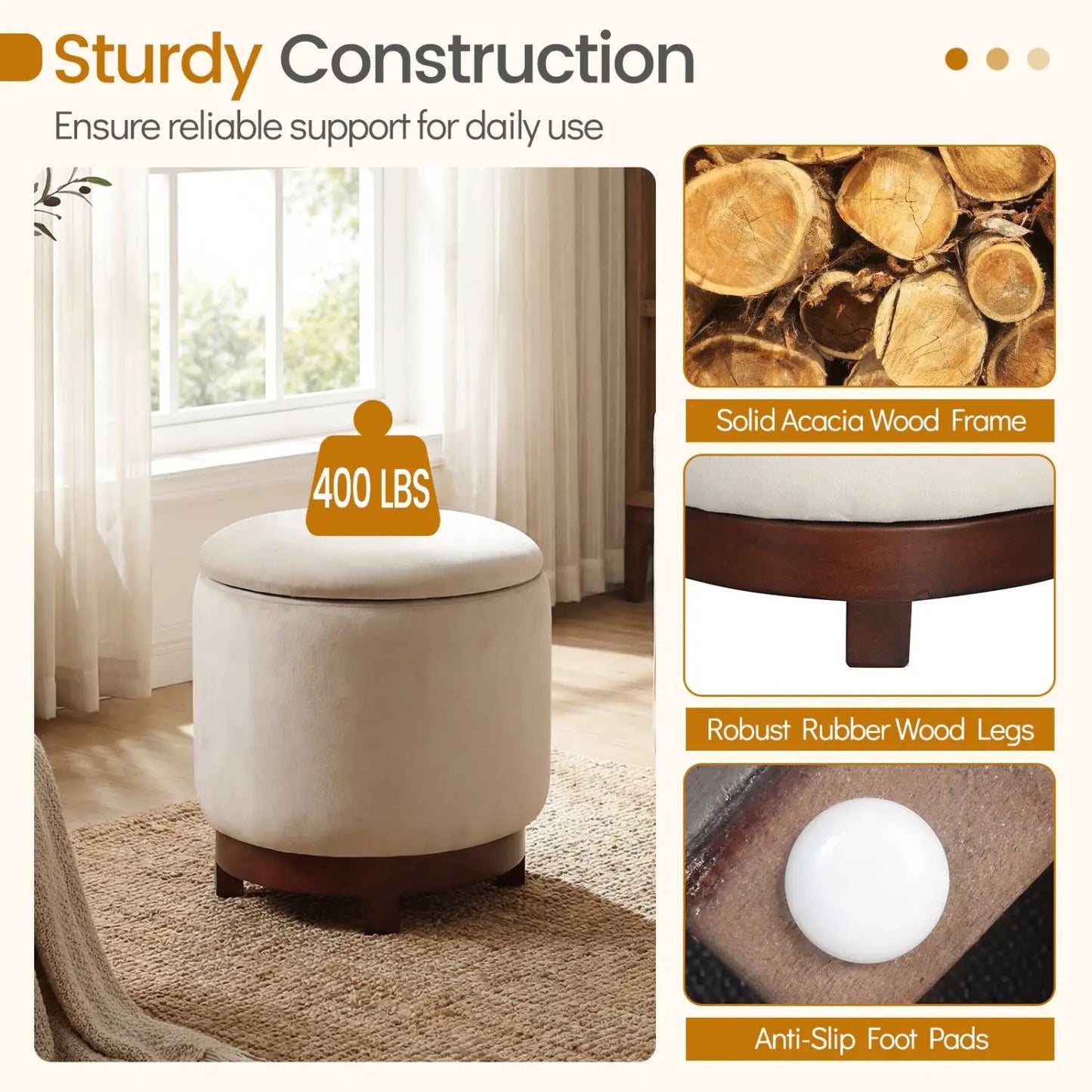 360 Degree Swivel Velvet Foot Rest with Storage
