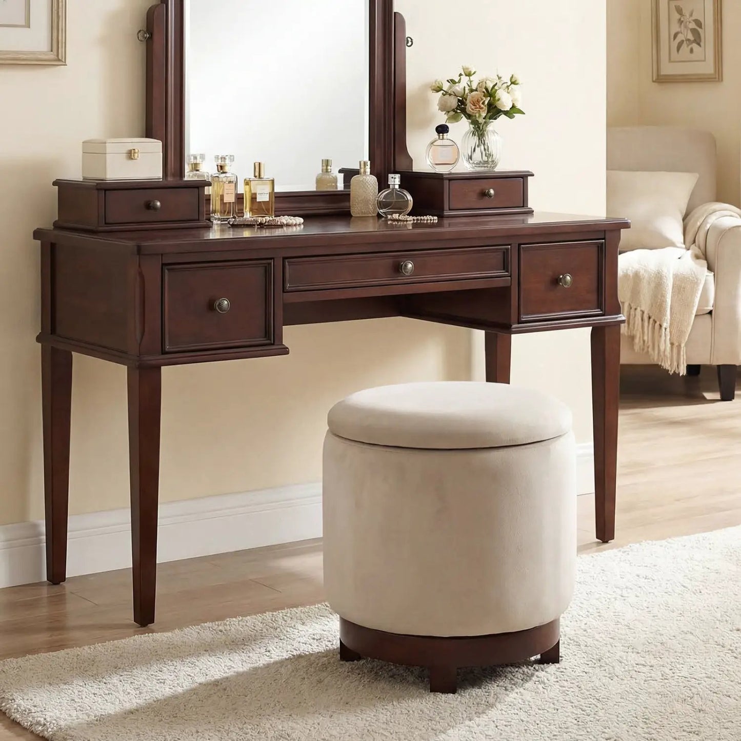 360 Degree Swivel Velvet Foot Rest with Storage