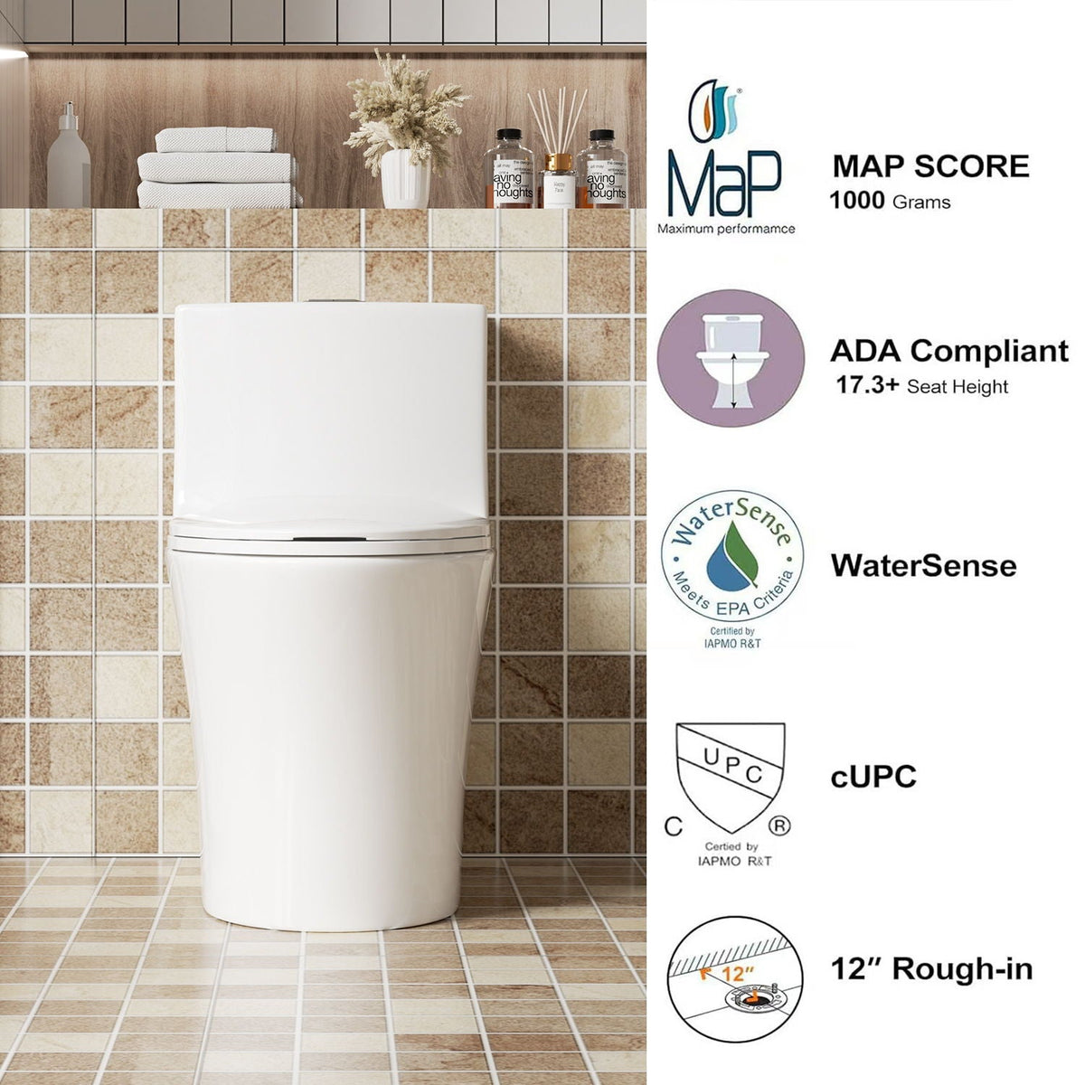 Elegant One Piece Toilet with Tornado Dual Flush white by HouseOfZazla on Tampa Home & Garden Store